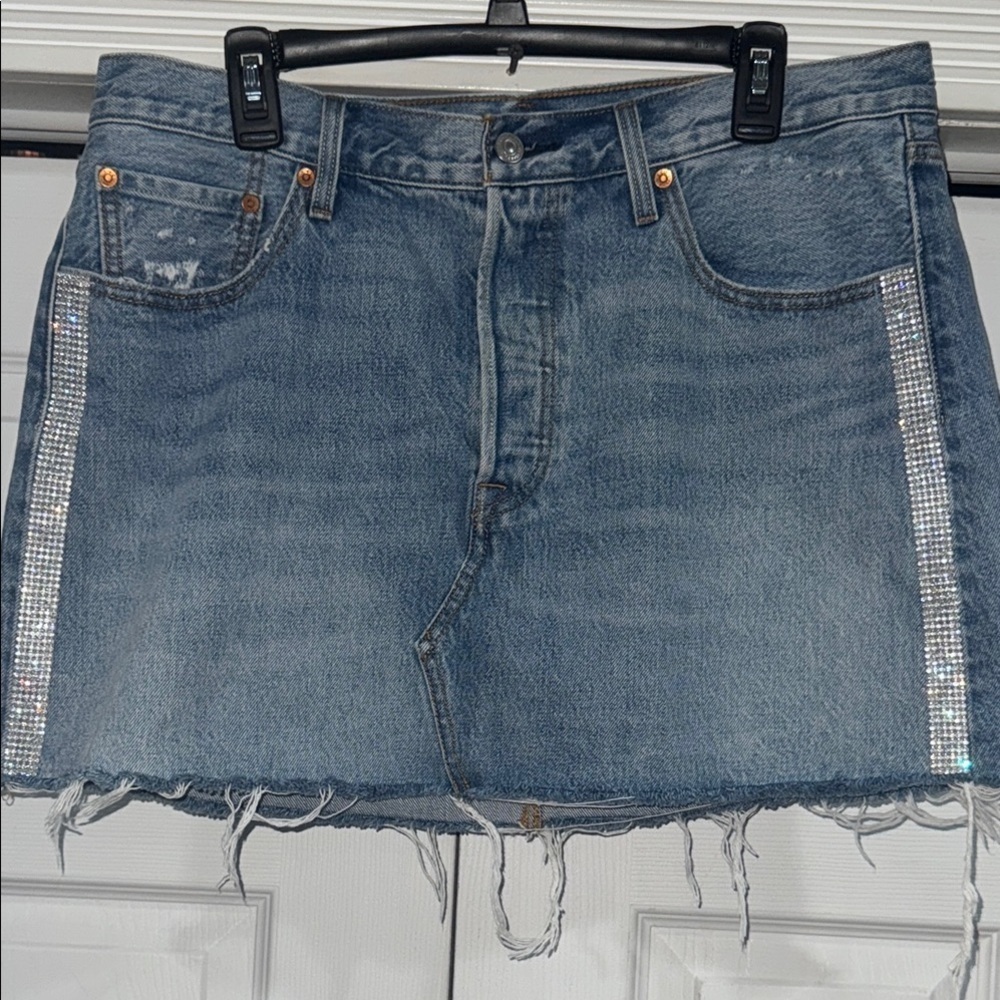 Levis Denim Mini Skirt with Rhinestone Accents